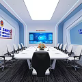 Modern Conference Room Interior With Long White Table Comfortable Chairs And Large Screen