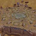 Ancient Circular Structure With Stone Platforms And Character Figures Around 3d model
