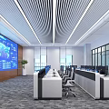 Bright Modern Monitoring Control Room Equipped With Large Data Screen And Professional Operation Consoles