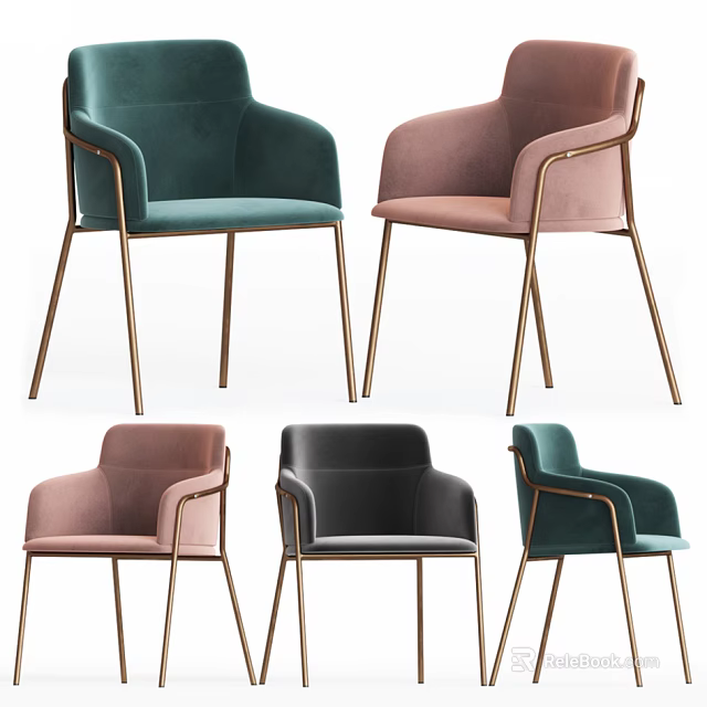 Modern Stylish Dining Chairs With Velvet Upholstery Multicolor Options And Gold Metal Legs 3d model 