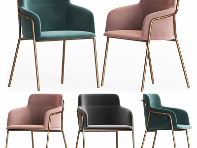 Modern Stylish Dining Chairs With Velvet Upholstery Multicolor Options And Gold Metal Legs 3d model