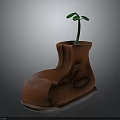 Creative Red Boot Shaped Planter Pot With Small Green Seedling For Home Decor