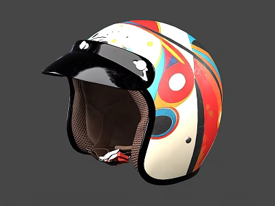 Colorful Patterned Helmet With White Base Black Visor And Vibrant Design Elements 3d model