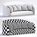 Modern Gray Sectional Sofa With Colorful Circular Pattern And Checkered Pillows 3d model