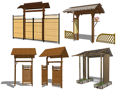 Japanese Gate Patio Door Wooden Door 3d model