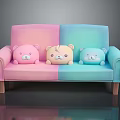 Pink Turquoise Gradient Two Seater Sofa With Three Bear Plush Toys And Wooden Legs
