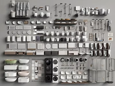 Complete Bathroom Fixtures Set With Sinks Toilets Cabinets And Accessories 3d model