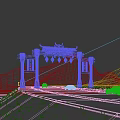 Traditional Chinese Archway with Classic Roof Red Lanterns Along Green Forest Road with Cars
