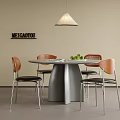 Stylish Round Dining Table With Four Brown Backrest Metal Leg Chairs And Pendant Light