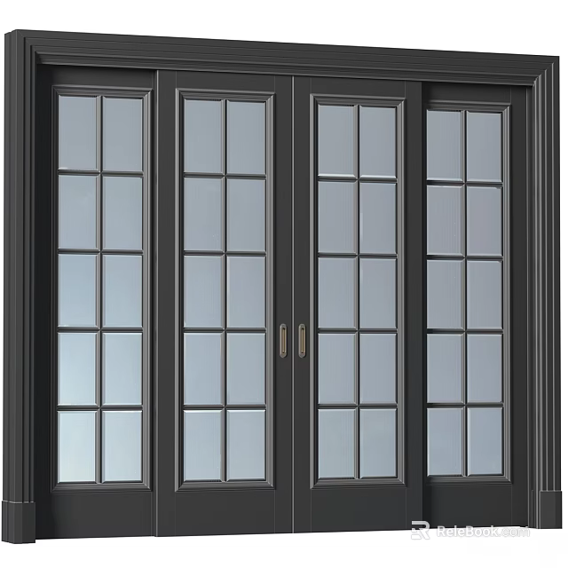 Modern Black Frame Glass Sliding Doors With Grid Pattern For Home Interior Design 3d model 