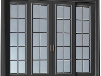 Modern Black Frame Glass Sliding Doors With Grid Pattern For Home Interior Design 3d model