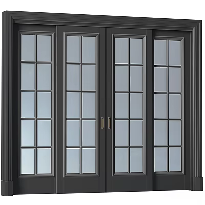 Modern Black Frame Glass Sliding Doors With Grid Pattern For Home Interior Design 3d model