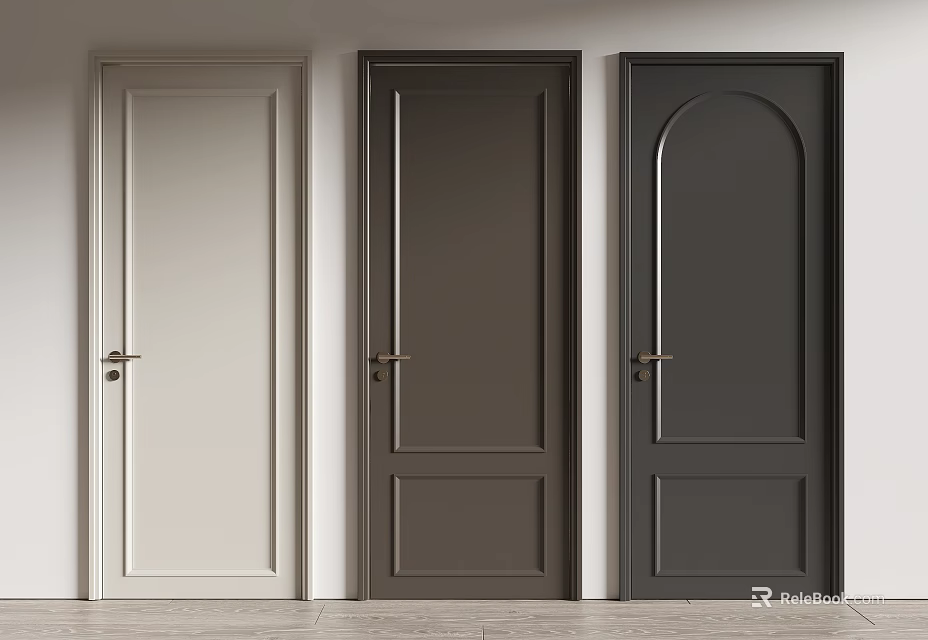 Stylish Interior Hinged Doors in White Brown Black with Classic Modern Panel Designs 3d model