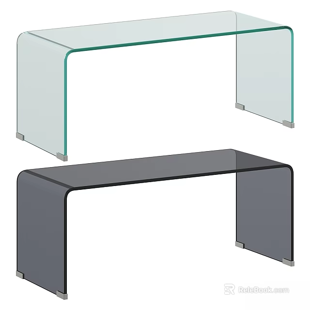 Modern Transparent And Black Glass Dining Table With Curved Structure Design 3d model 