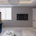 Modern Living Dining Room Interior With Blue Sofas Marble Coffee Table TV And Dining Table