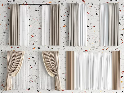 Light Color Fabric Curtains With Pleated And Tied Styles For Home Decor 3d model