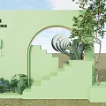 Vibrant Green Casarte Photo Check In Spot With Arched Doorways Plants And Staircase