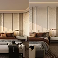 Modern Bedroom Interior Design With Wooden Wall Paneling Large Bed And Natural Light