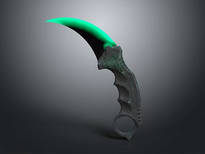 Modern Karambit Weapon With Glowing Green Blade And Dark Textured Handle 3d model