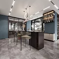 Modern Dining Living Room Interior With Large Windows Gray Flooring And Art Sculpture