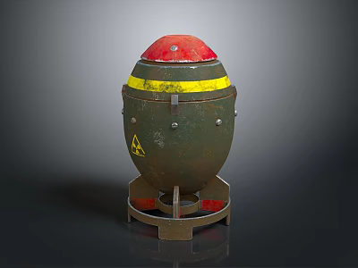 Vintage Military Weapon Featuring Red Top Yellow Stripe Green Body Warning Sign And Metal Stand 3d model