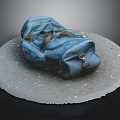 Blue Denim Backpack Placed On Circular Stone Platform With Black Background 3d model