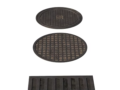 Different Types Of Road Facilities Including Circular Manhole Covers And Rectangular Drainage Grates 3d model