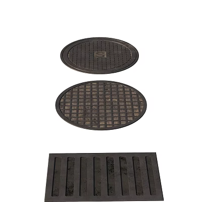 Different Types Of Road Facilities Including Circular Manhole Covers And Rectangular Drainage Grates 3d model