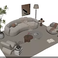 Cozy Modern Sofa Coffee Table Set With Accent Chair Potted Plant Floor Lamp And Pillows
