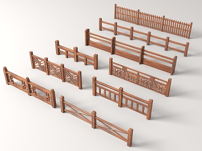 Chinese-style Wooden Railing Wooden Railing River Railing Bridge Railing Fence 3d model