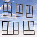 Modern Window Frames In Different Styles Against Blue Sky With White Clouds 3d model