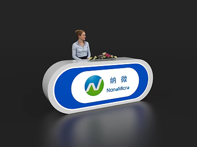 Elegant NovaMicro Reception Desk with Friendly Receptionist and Fresh Flower Arrangement 3d model