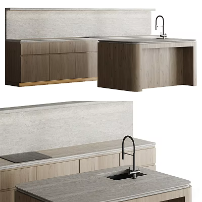 Wooden Kitchen Cabinet Design With Sink Countertop And Neutral Tones 3d model
