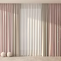 Soft Pink Gray Curtains with White Sheer Panels in Window Area with Plant and Balls