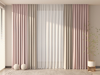 Modern striped curtain gauze curtain 3d model