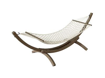 Outdoor Hammock with Wooden Curved Stand and White Mesh Fabric for Comfortable Relaxation 3d model