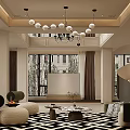 Elegant Modern Living and Dining Room Interior With Sofa Coffee Table And Chandelier