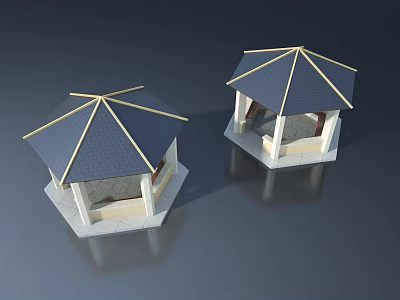 Octagonal Pavilion Structure With Blue Roof White Base And Swing Door Design 3d model