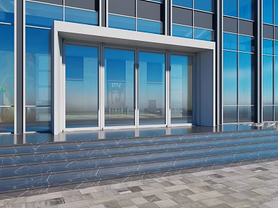 Modern Building Glass Entrance Door With Marble Steps And Glass Curtain Wall 3d model