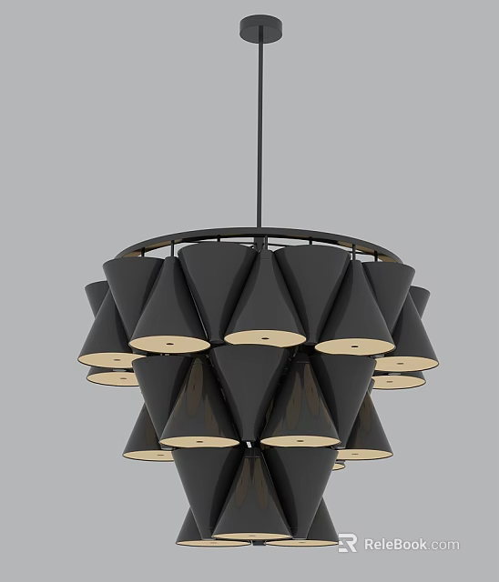 Modern Black Chandelier With Multi Layer Conical Shades And Metal Frame 3d model 