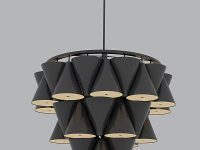 Modern Black Chandelier With Multi Layer Conical Shades And Metal Frame 3d model