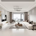 Modern Living Dining Room Interior With TV Wall Coffee Table Ceiling Lighting And Decorations 3d model