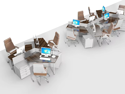 Modern Office Desks With Computers Chairs And Drawer Cabinets In Workspace 3d model