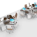 Modern Office Desks With Computers Chairs And Drawer Cabinets In Workspace