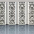 White Casement Doors with Intricate Decorative Patterns Four Panel on Reflective Floor 3d model