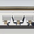 Modern Train Interior With Blue Seats Tables And Large Windows