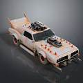 Rusty Modified Car Featuring Spikes Exposed Engine Rear Wing And Red Rims 3d model
