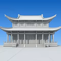 Ancient Chinese Architectural Structure With Red Body Double Tiered Black Roof And White Stone Plaza