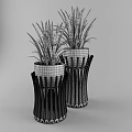 Potted Bonsai Plants In White Pots With Wooden Strip Decorations Golden Logos And Green Foliage