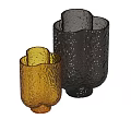 Elegant Textured Yellow And Black Glass Vases U Shaped Cylindrical For Floral Arrangements